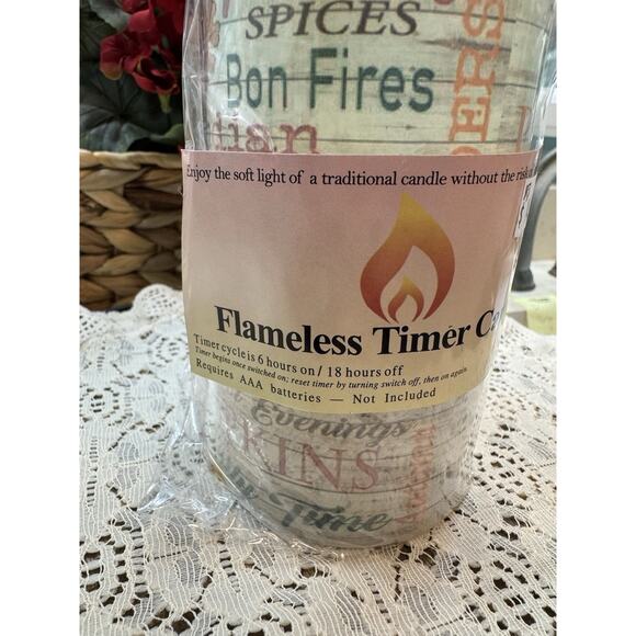 DNS Designs Flameless Timer Candle Fall Themed Ivory Orange Battery Operated - Picture 2 of 8